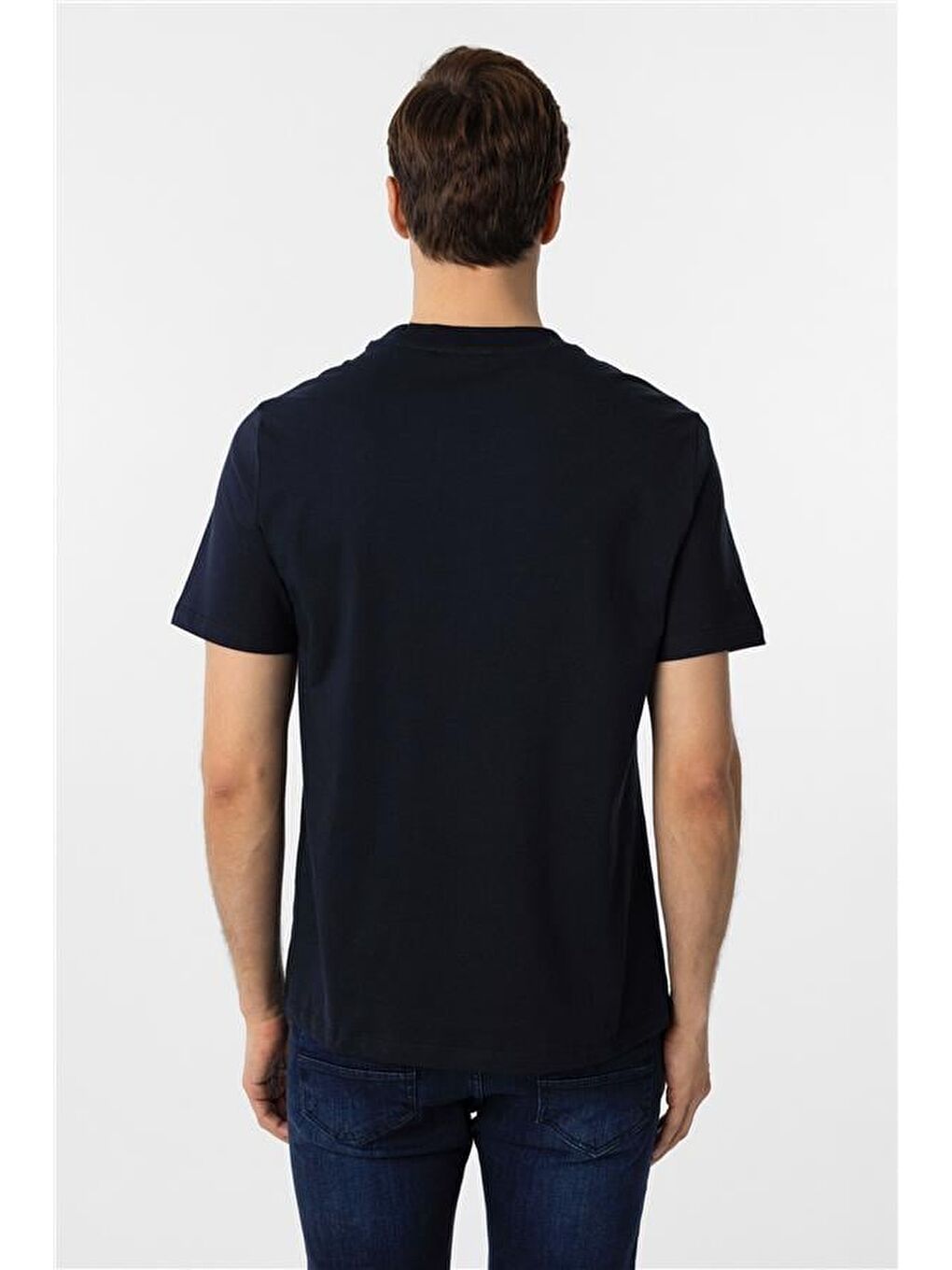 Lacivert Regular Düz Bisiklet Yaka Tişört-3