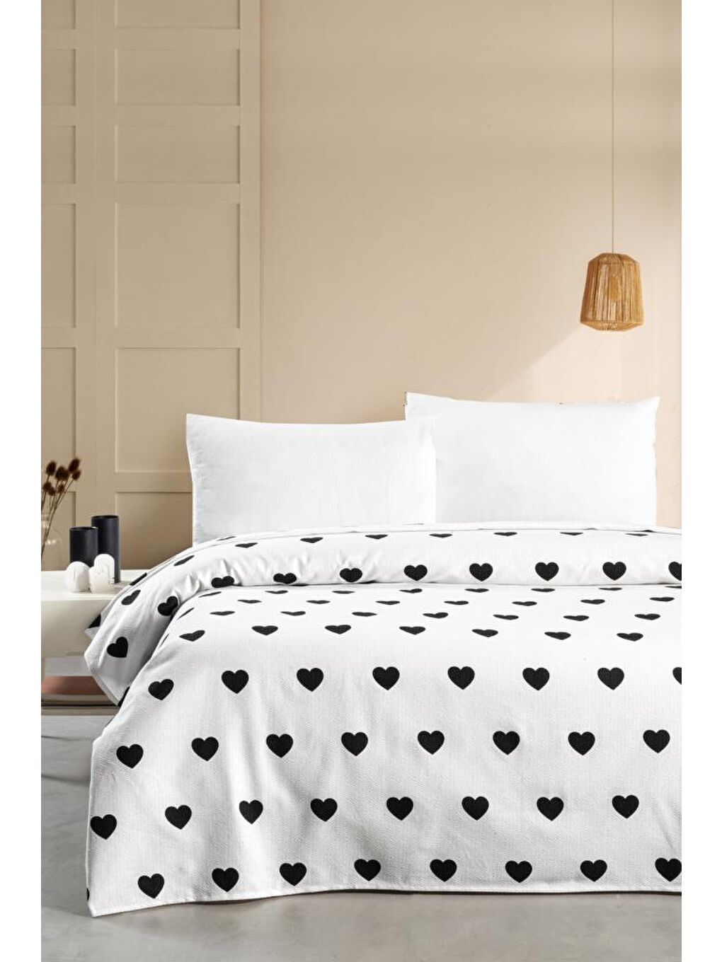 Siyah Hamlet Tek Kişilik Pike Yatak Örtüsü 170 X 230