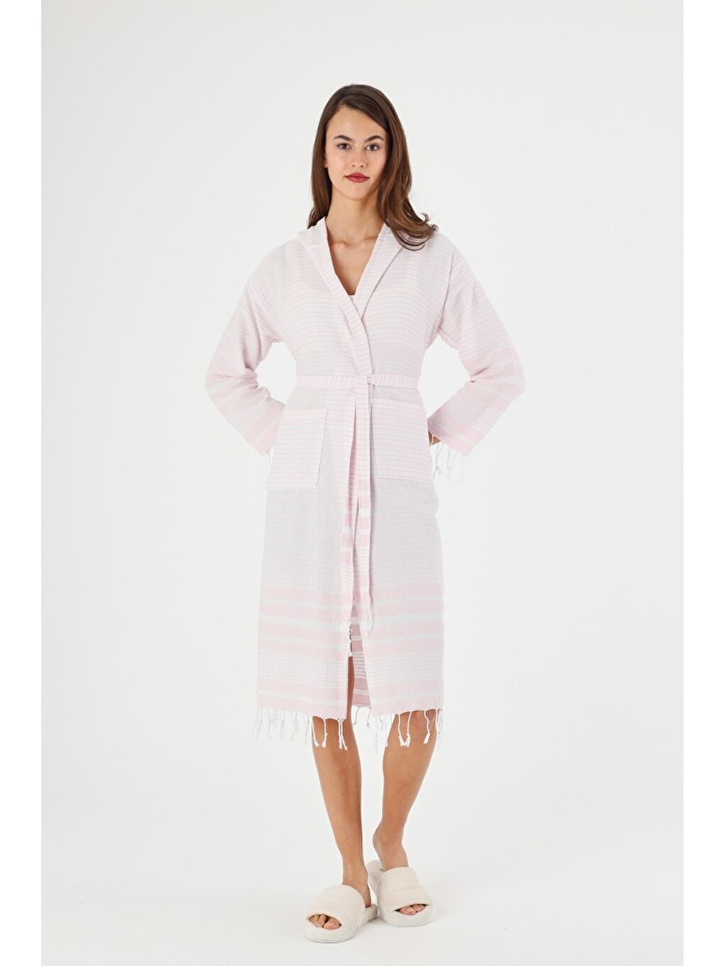 Pembe Katya Peştemal Bornoz Banyo ve Plaj Elbisesi-4