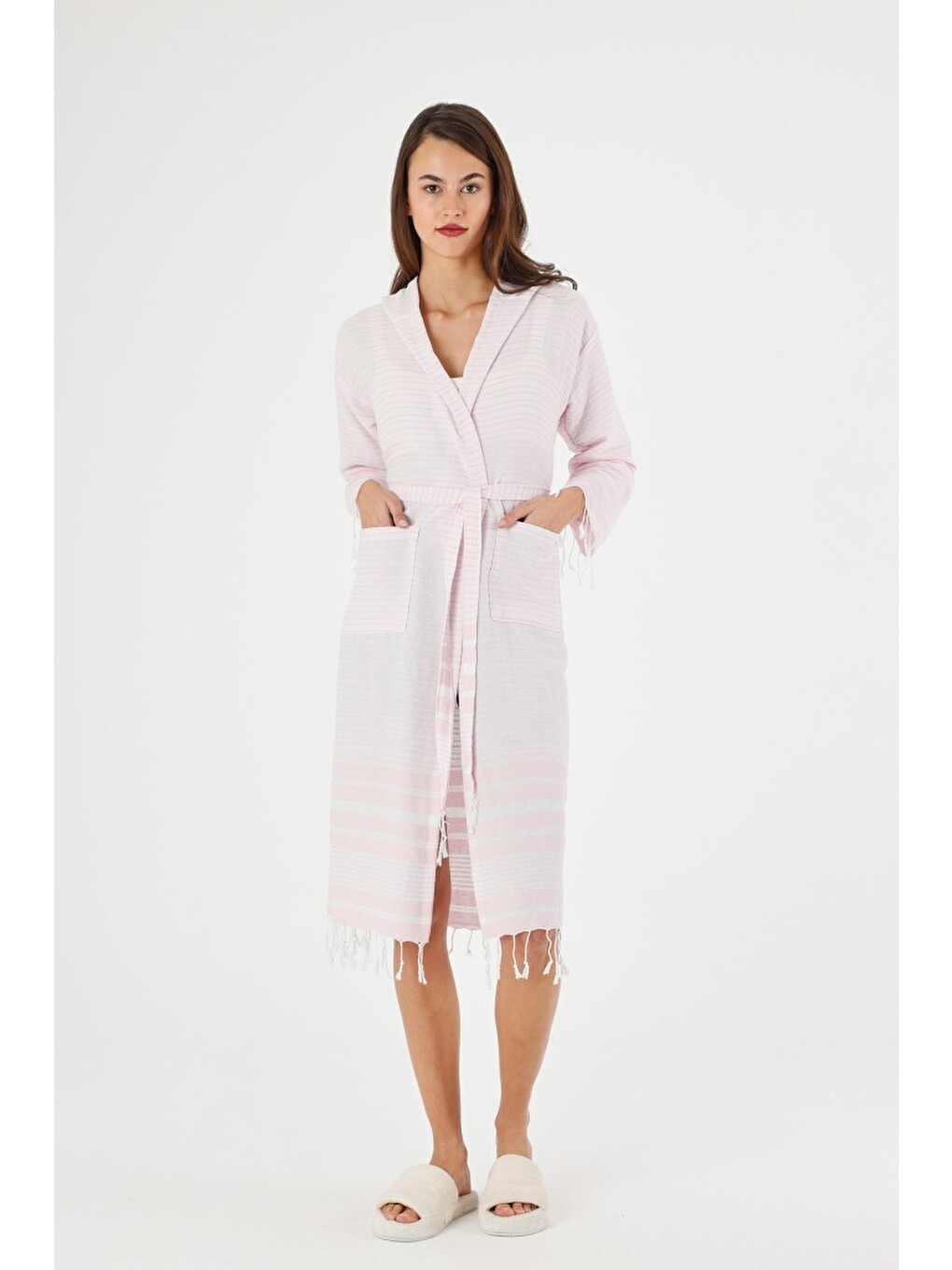 Pembe Katya Peştemal Bornoz Banyo ve Plaj Elbisesi-5