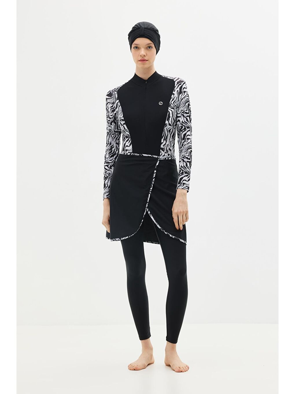 Siyah Etekli Taytlı Tam Kapalı Tesettür Mayo C13059 Zebra-2