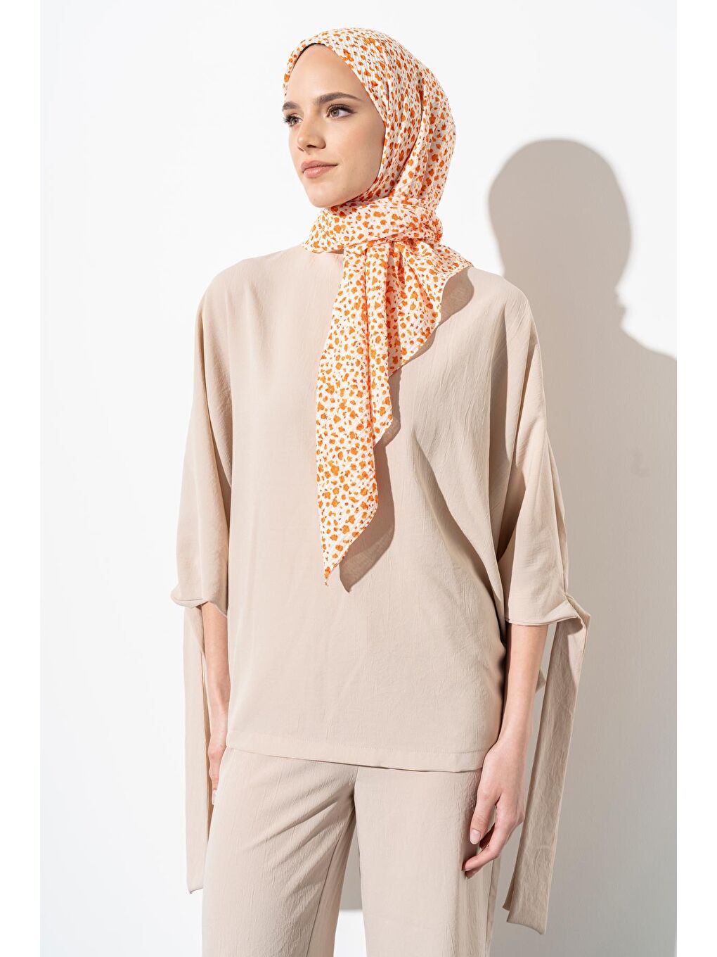 Turuncu Kadın Tesettür Kırışmaz Bürümcük Eşarp-3