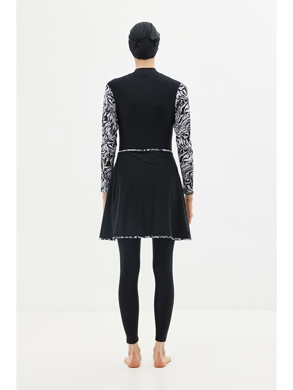 Siyah Etekli Taytlı Tam Kapalı Tesettür Mayo C13059 Zebra-5