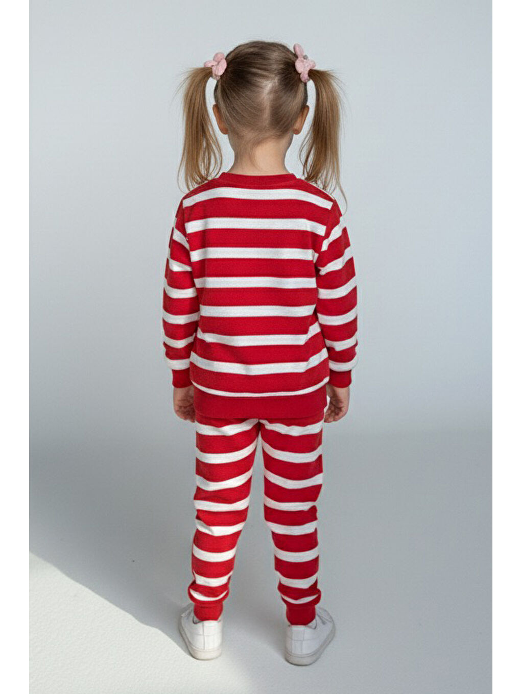 Kırmızı Kız Çocuk Kirmizi Çizgili Nakışlı İki İplik İkili Takım - 28010-KIRMIZI-1
