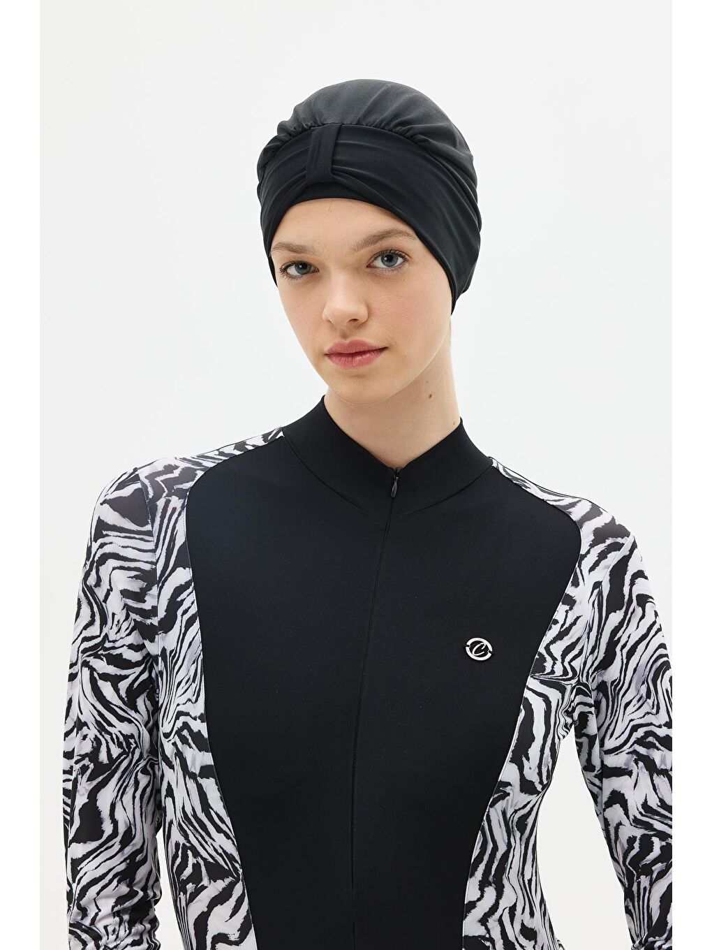 Siyah Etekli Taytlı Tam Kapalı Tesettür Mayo C13059 Zebra-7