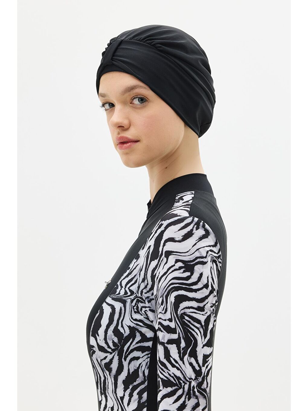 Siyah Etekli Taytlı Tam Kapalı Tesettür Mayo C13059 Zebra-8