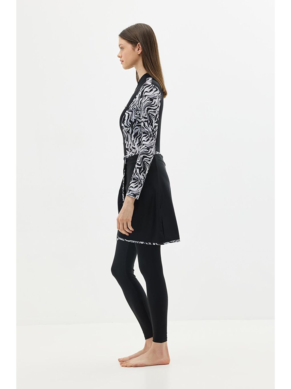 Siyah Etekli Taytlı Tam Kapalı Tesettür Mayo C13059 Zebra-9