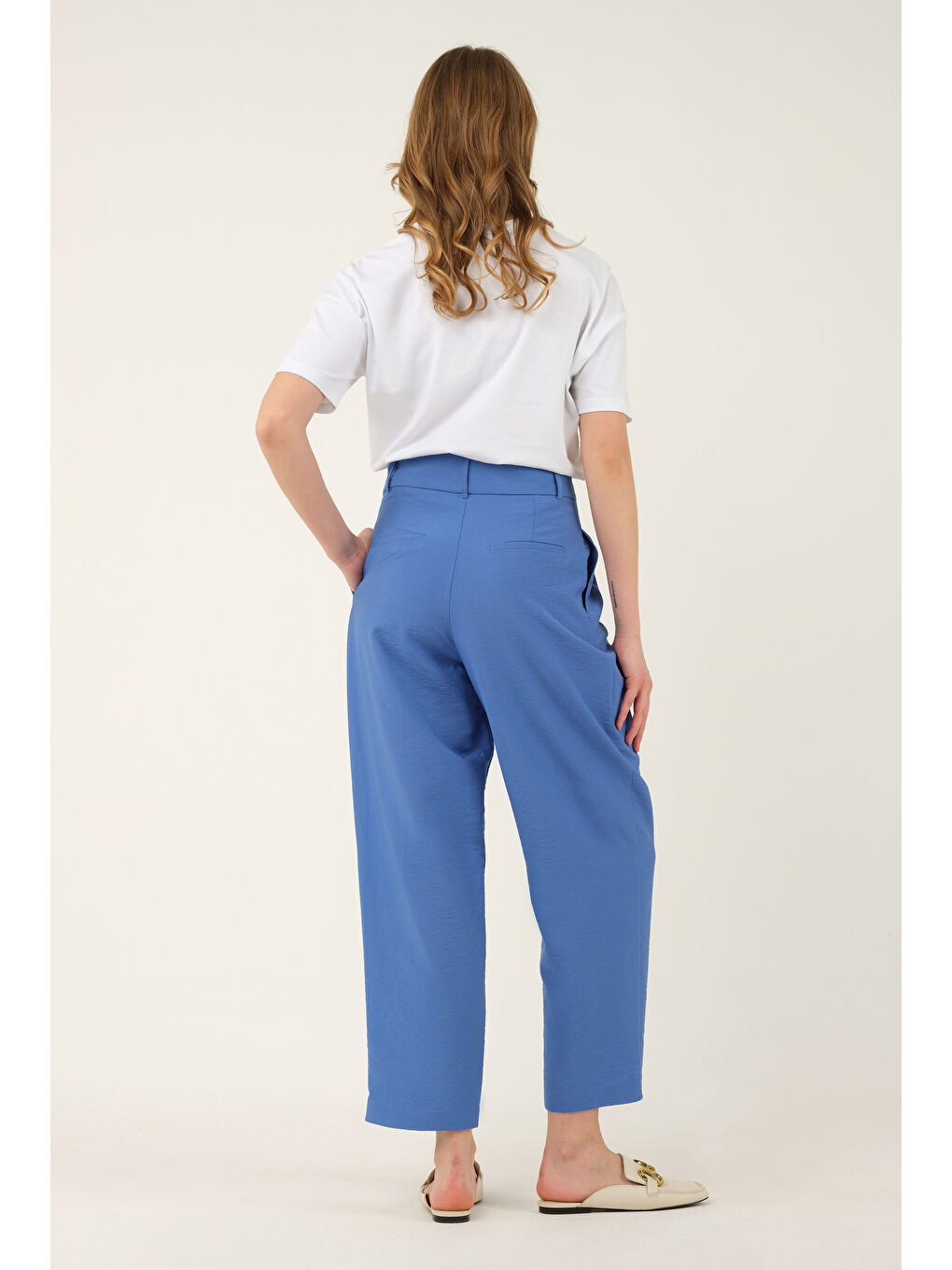 Beli Pileli Pantolon Mavi-3