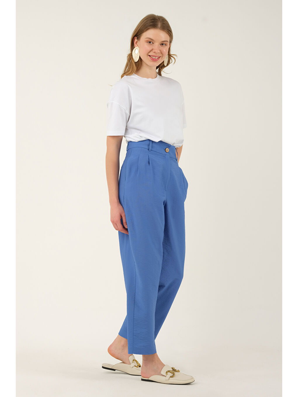 Beli Pileli Pantolon Mavi-4