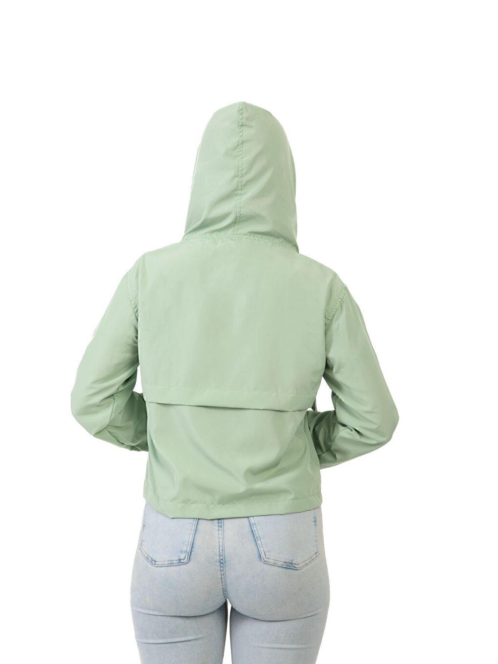 Turkuaz Kadın Su Geçirmez Ve Rüzgara Dayanıklı Kapüşonlu Çıt Çıtlı Mevsimlik Yağmurluk-3
