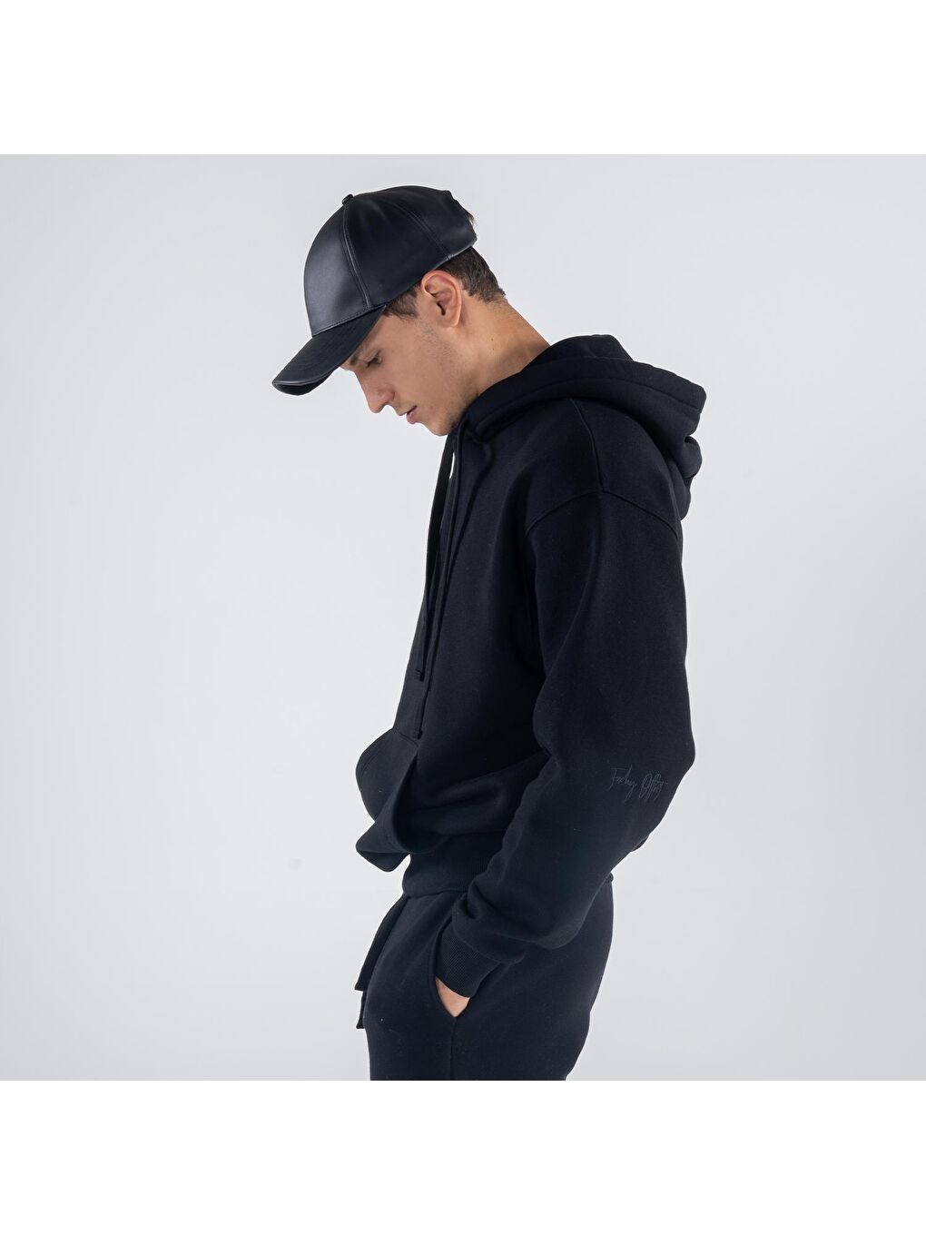 Agar Erkek Siyah Kanguru Cepli Kapüşonlu Oversize Hoodie Sweatshirt-2