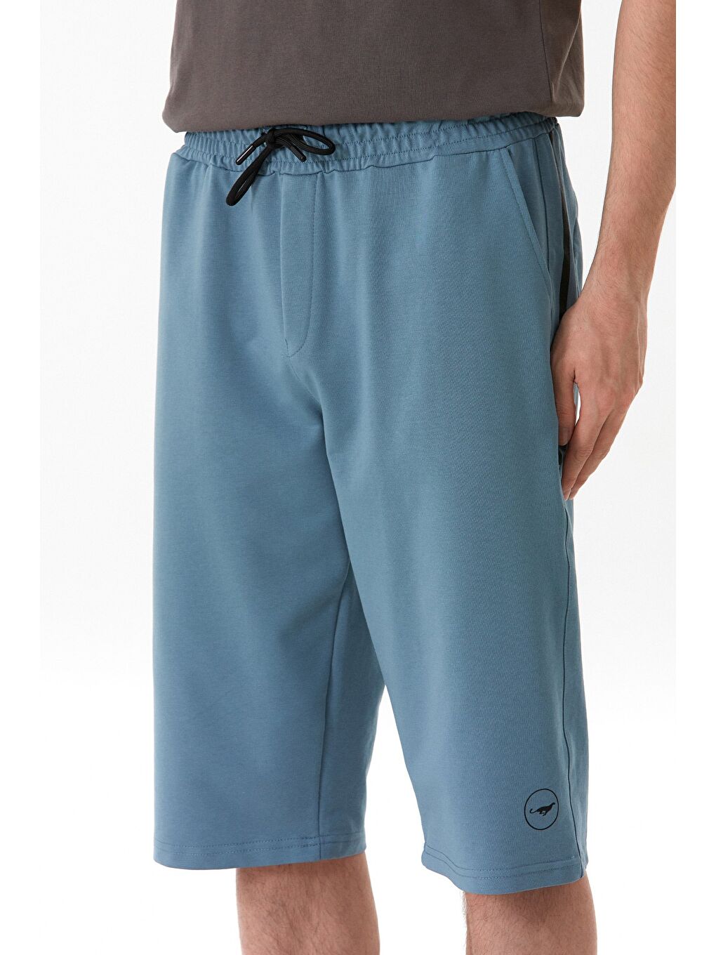 Mavi Beli Bağcıklı Çift Cepli Şort-4