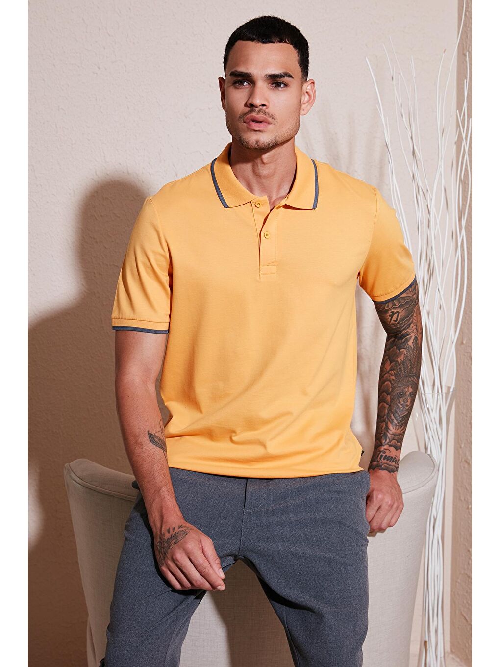 Buratti Hardal Sarı Pamuklu Regular Fit Polo Yaka T Shirt 5902063