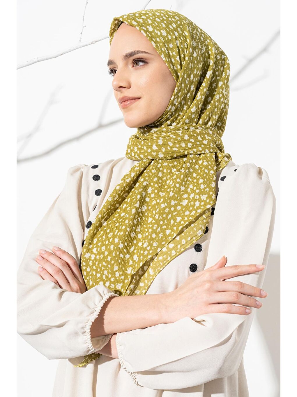 Yeşil Kadın Tesettür Kırışmaz Bürümcük Eşarp-1
