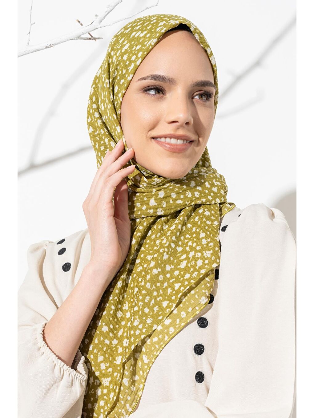 Yeşil Kadın Tesettür Kırışmaz Bürümcük Eşarp-3