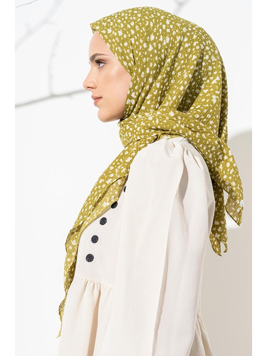 Yeşil Kadın Tesettür Kırışmaz Bürümcük Eşarp-4