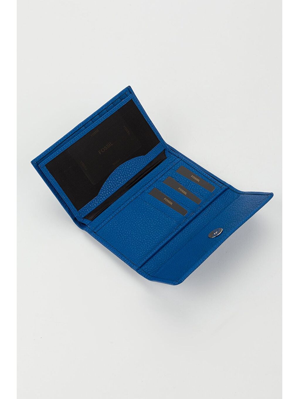 Kutulu Hakiki Deri Mavi Orta Boy Çok Gözlü Kadın El Portföyü Kartlık Cüzdan-2