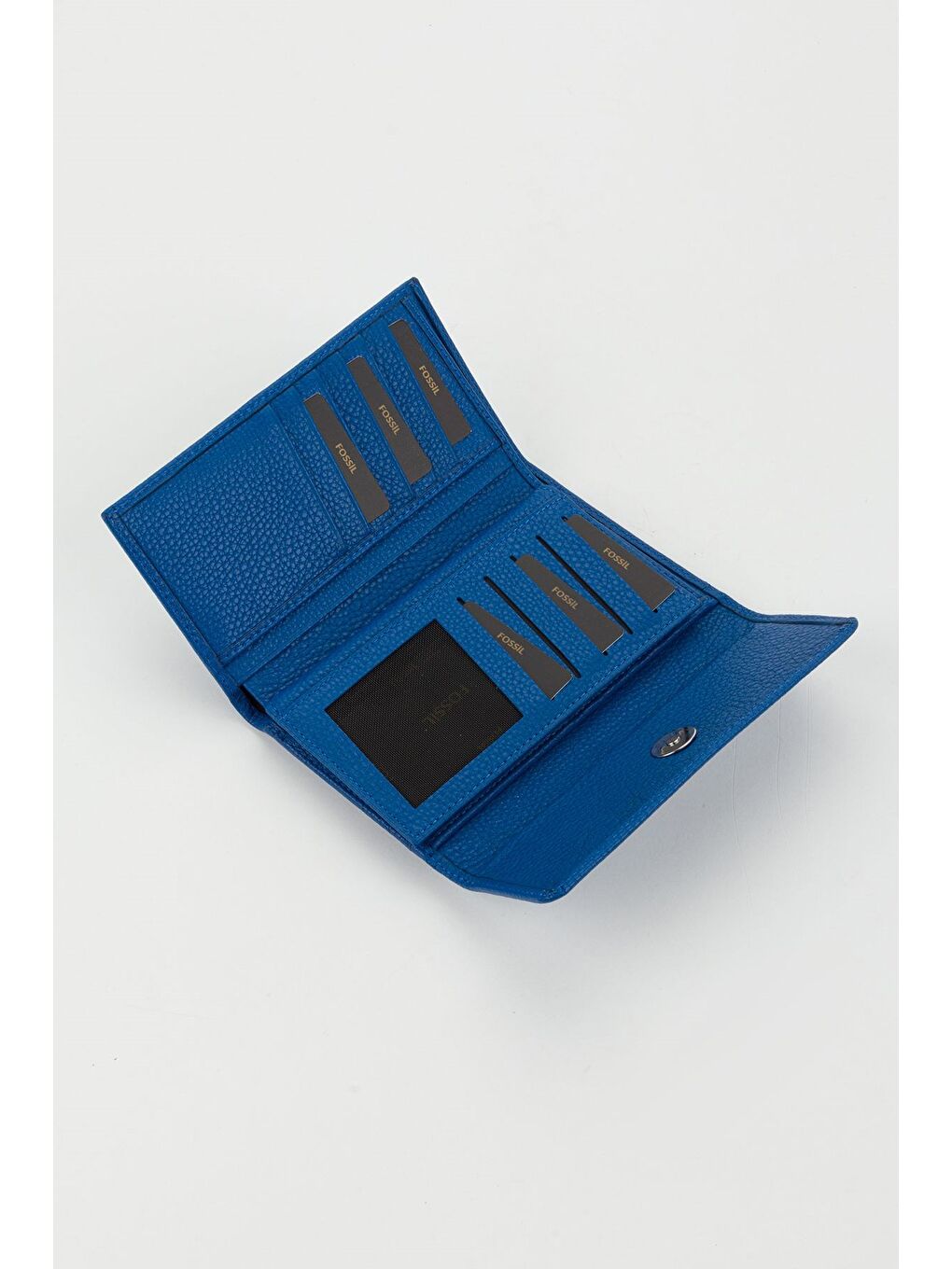 Kutulu Hakiki Deri Mavi Orta Boy Çok Gözlü Kadın El Portföyü Kartlık Cüzdan-3