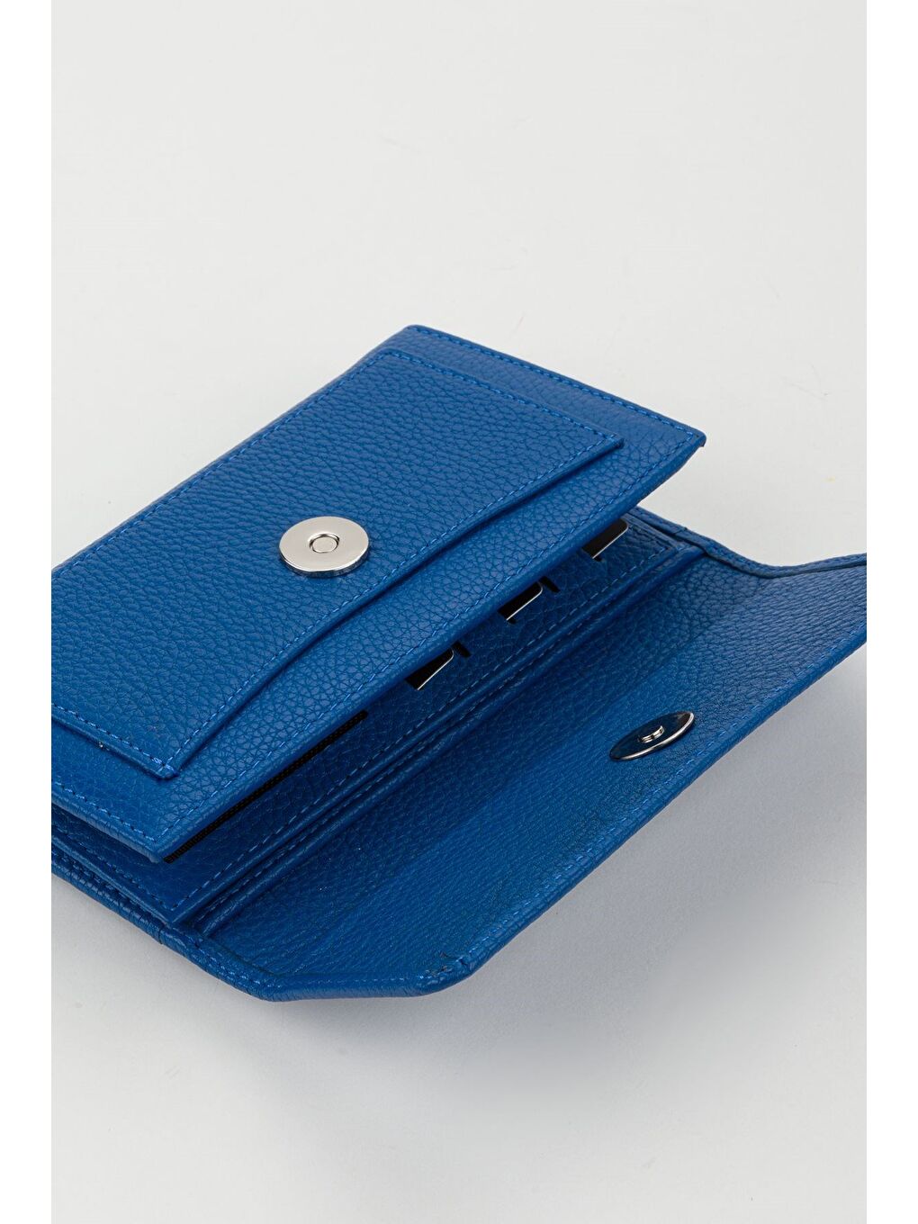 Kutulu Hakiki Deri Mavi Orta Boy Çok Gözlü Kadın El Portföyü Kartlık Cüzdan-4