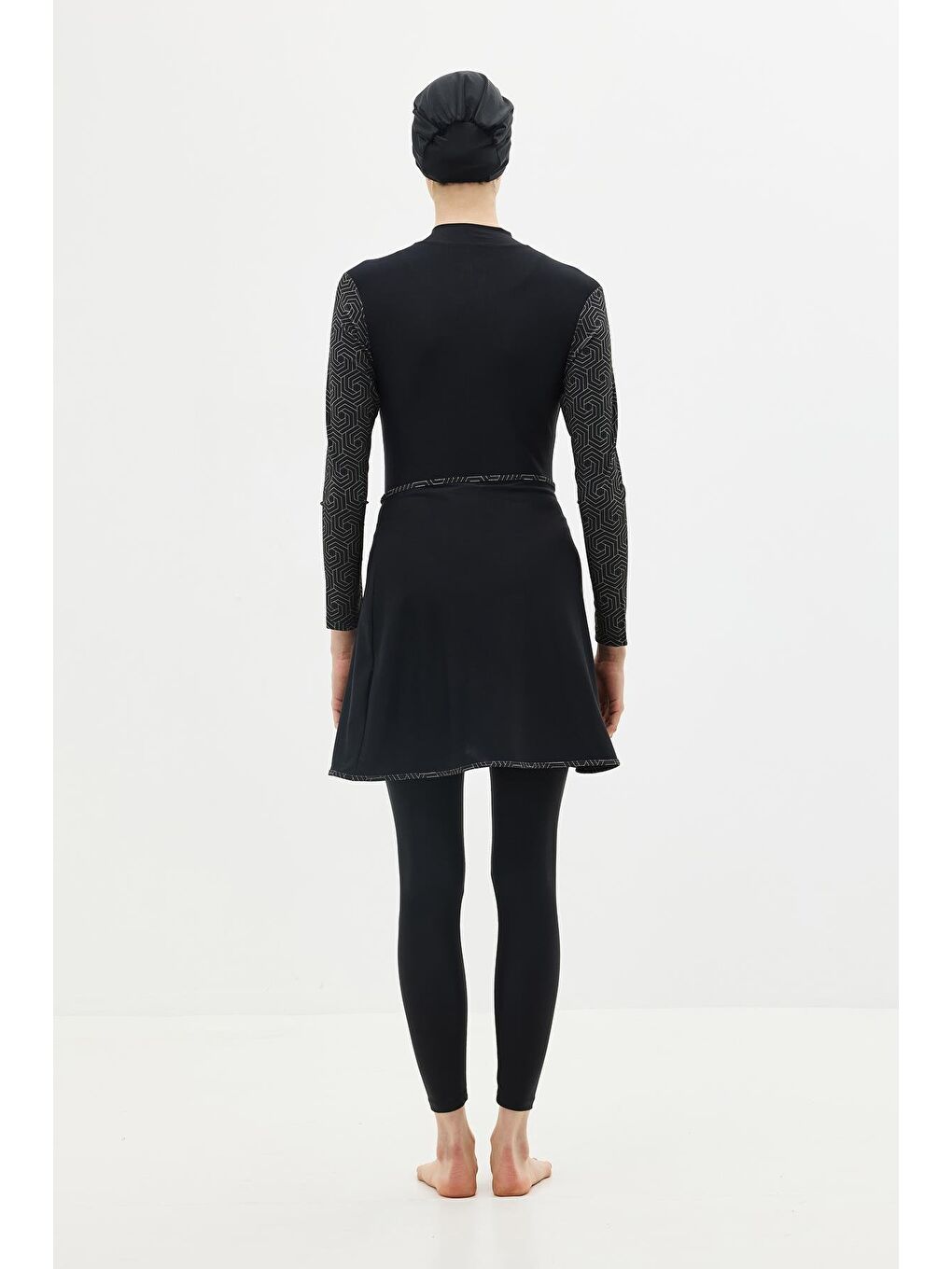 Gri Etekli Taytlı Tam Kapalı Tesettür Mayo C13059 Siyah/Gümüş-7