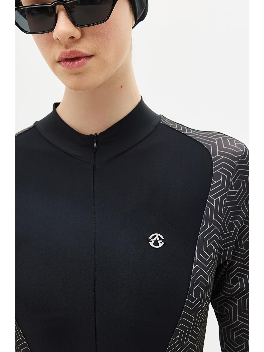 Gri Etekli Taytlı Tam Kapalı Tesettür Mayo C13059 Siyah/Gümüş-9