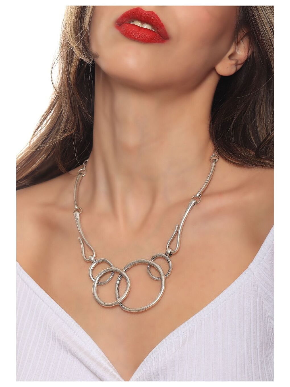 Gri KADIN ANTİK GÜMÜŞ KAPLAMA BOHEM KOLYE-1