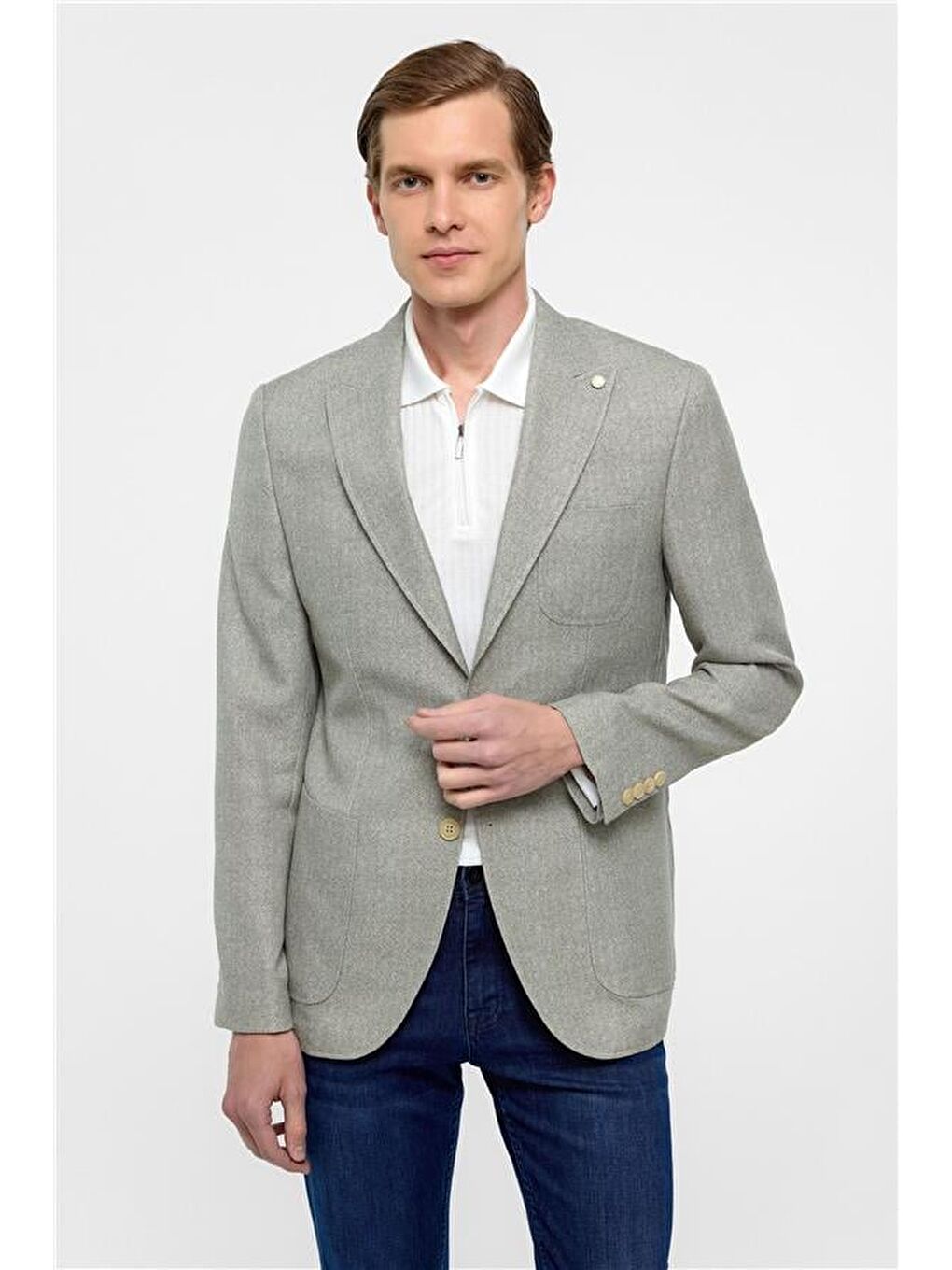 Turkuaz Su Yeşili Slim Desenli Sivri Yaka 6 Drop Ceket-1