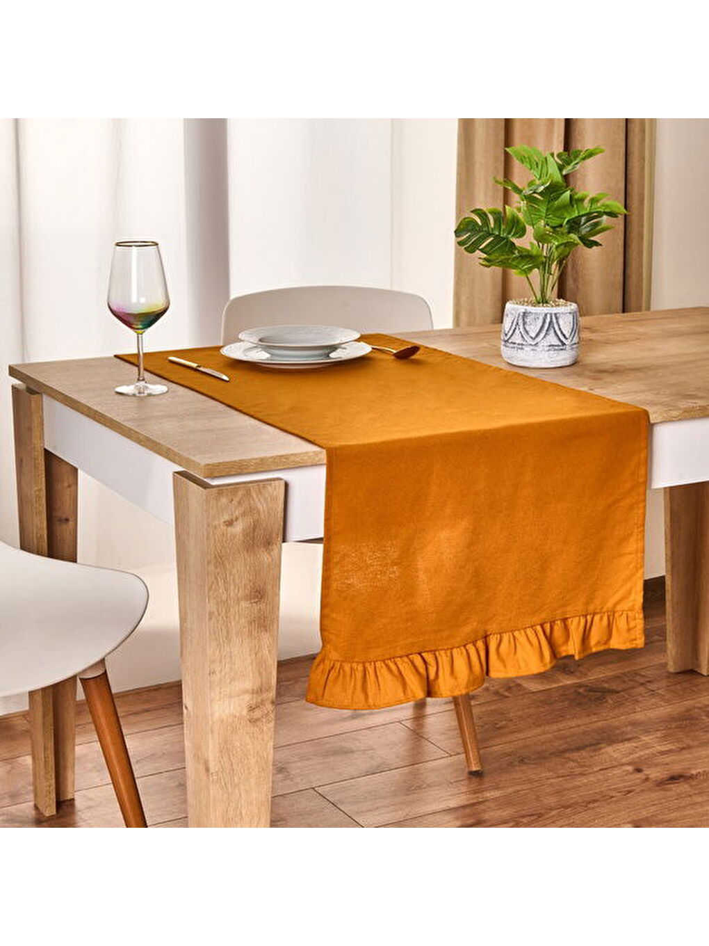 Kahverengi Soft Fancy Runner - Hardal - 50x130 cm