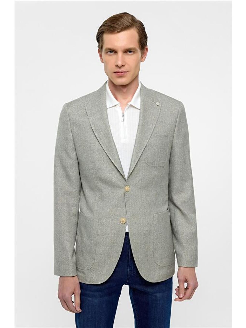 Turkuaz Su Yeşili Slim Desenli Sivri Yaka 6 Drop Ceket-2