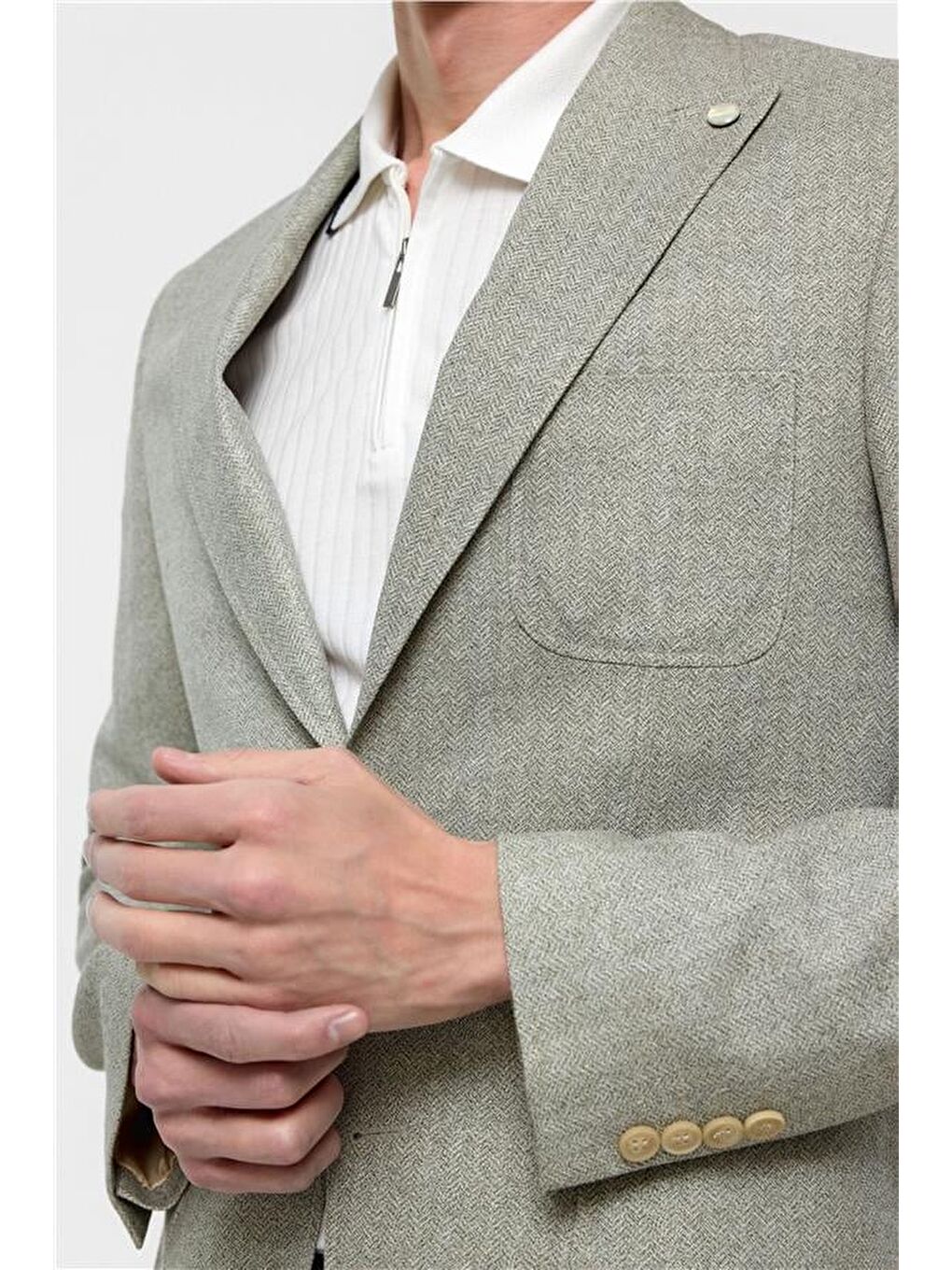 Turkuaz Su Yeşili Slim Desenli Sivri Yaka 6 Drop Ceket-4