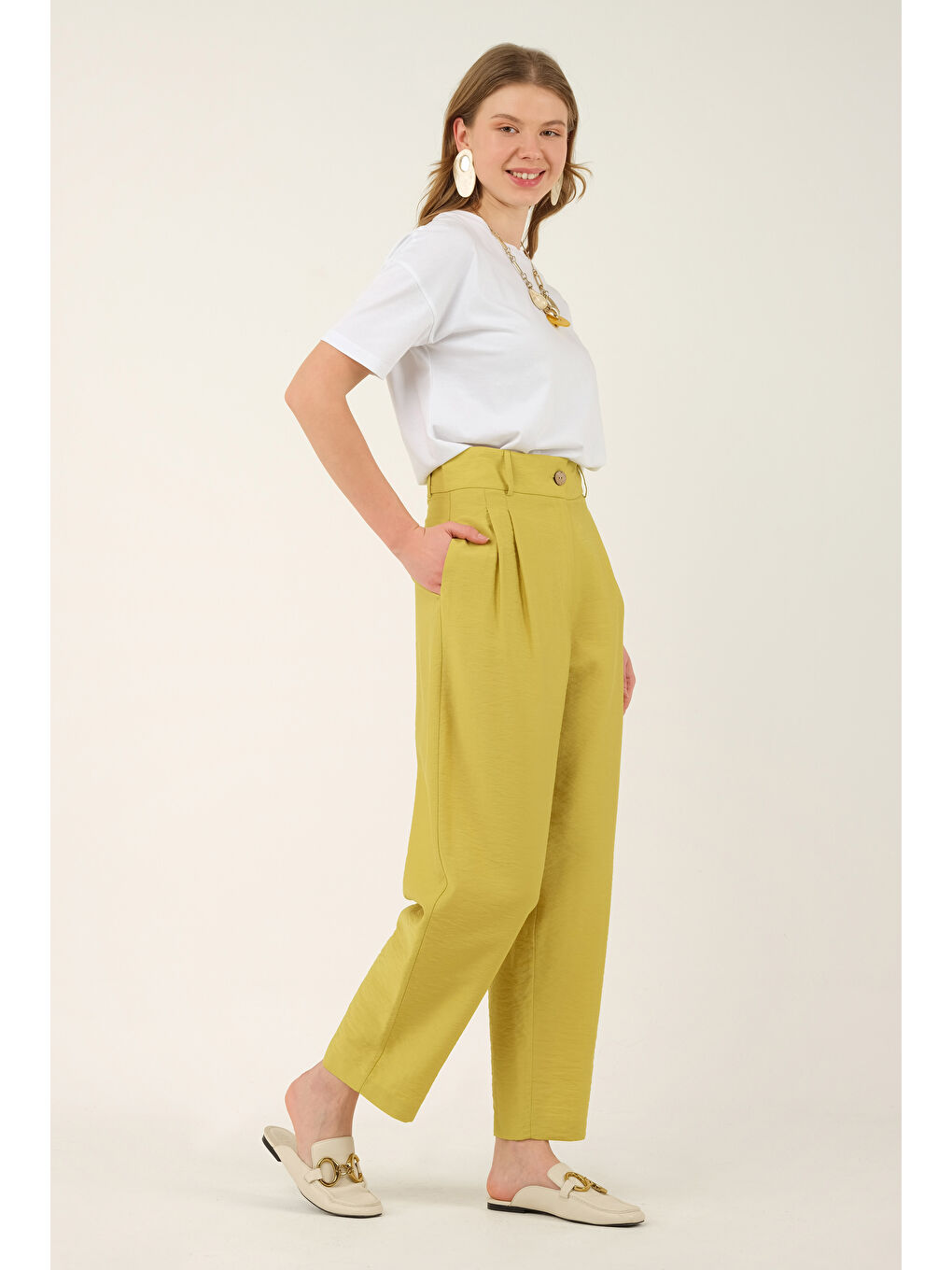 Beli Pileli Pantolon Asit Yeşili-2