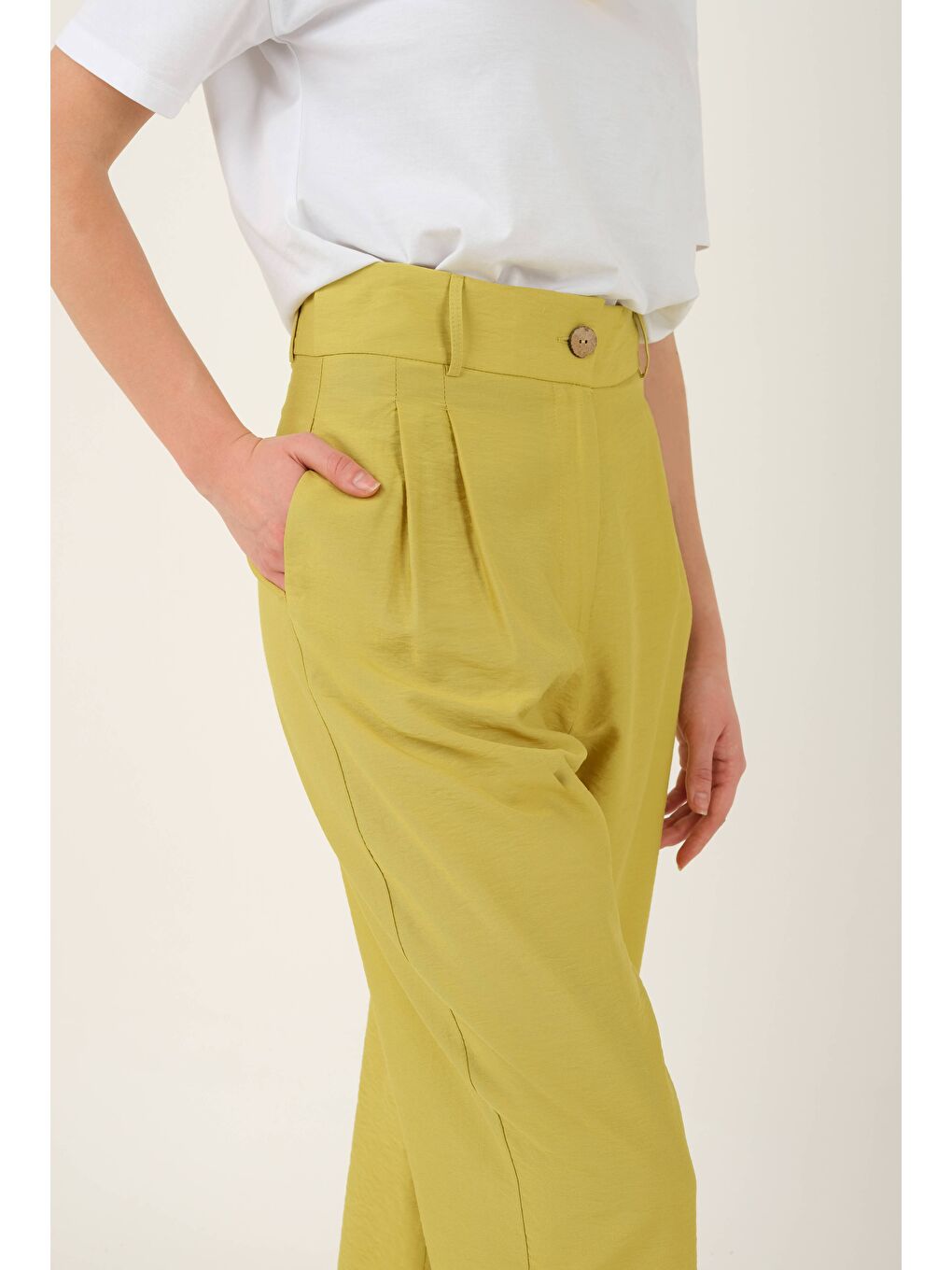 Beli Pileli Pantolon Asit Yeşili-3