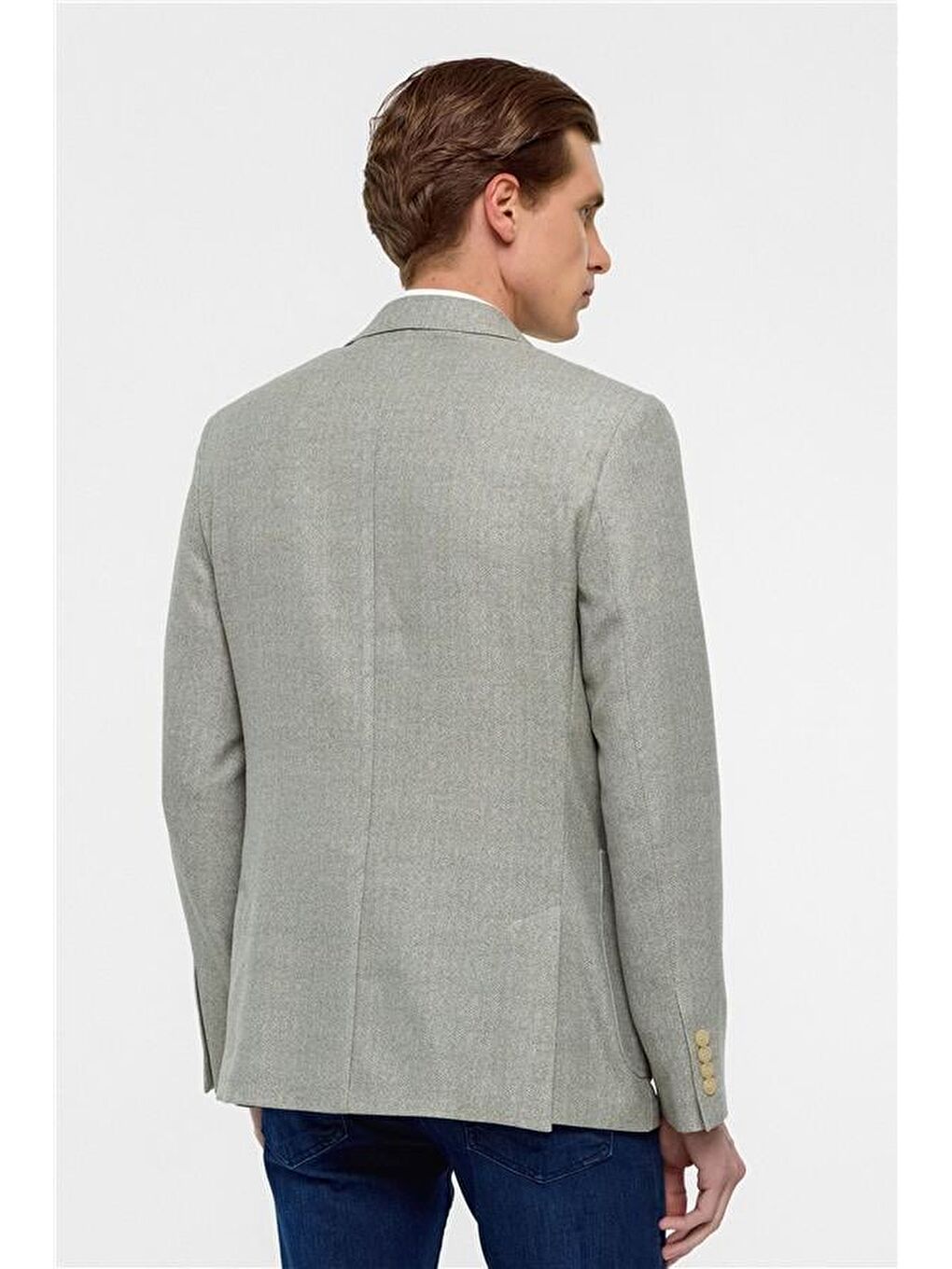 Turkuaz Su Yeşili Slim Desenli Sivri Yaka 6 Drop Ceket-5