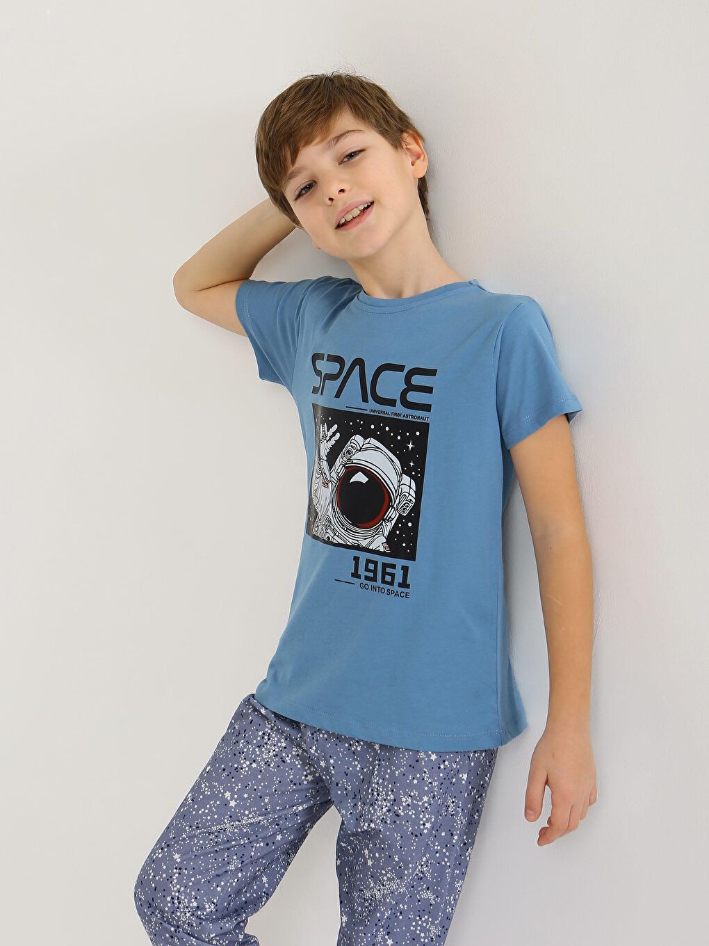 Mavi Erkek Çocuk Kısa Kollu %100 Pamuklu Pijama Takımı Go Space-2