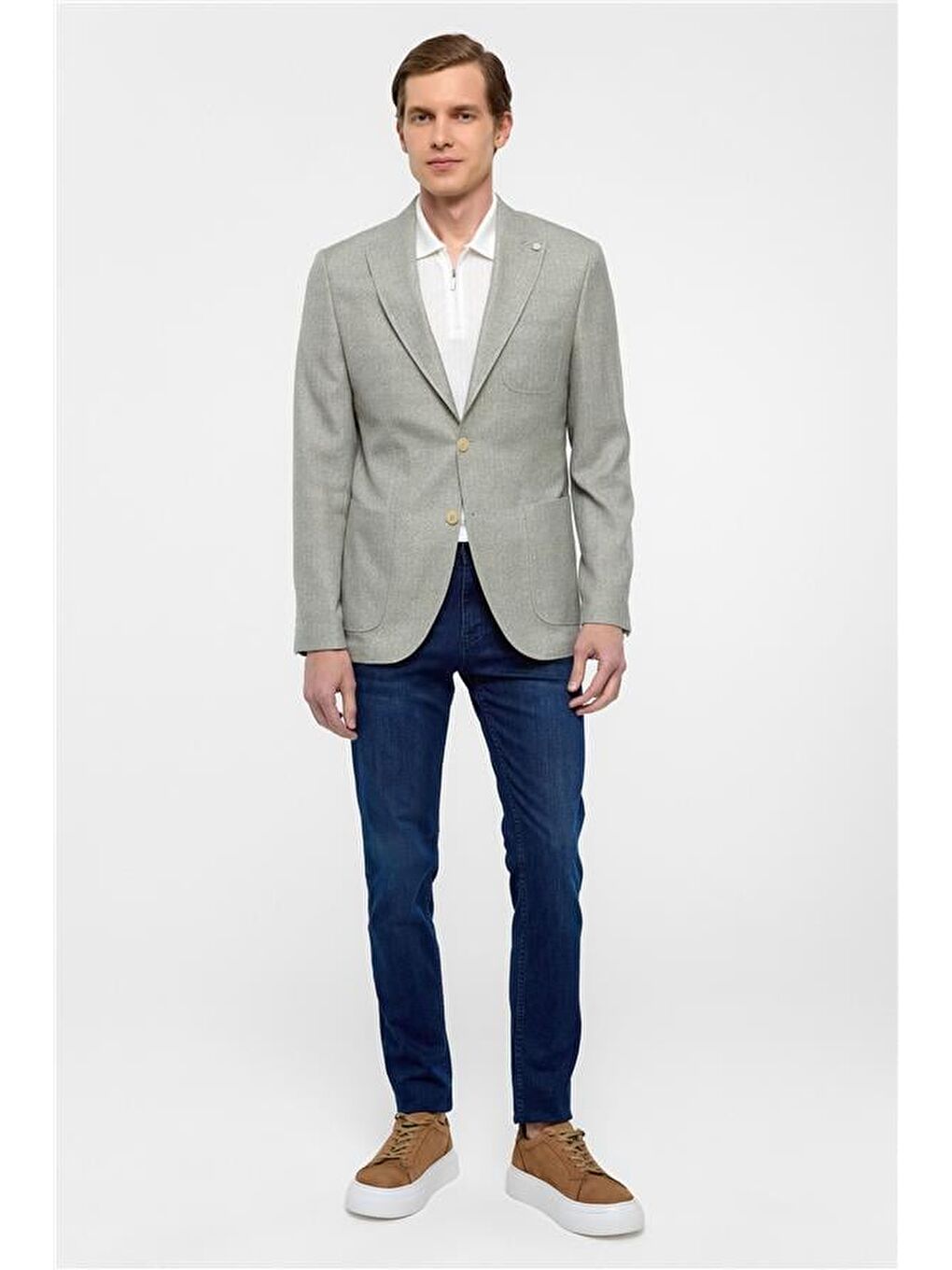 Turkuaz Su Yeşili Slim Desenli Sivri Yaka 6 Drop Ceket-7