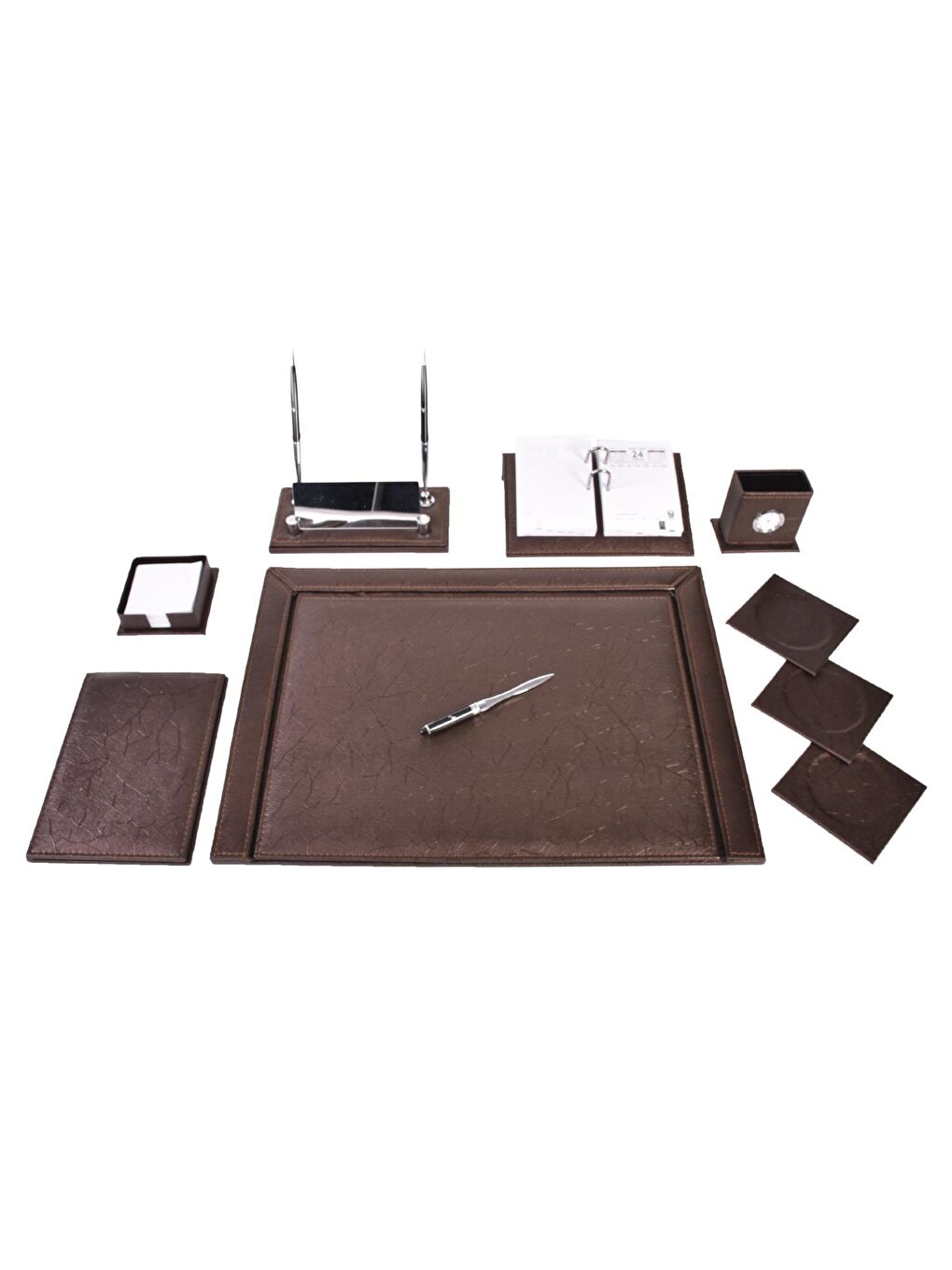 Sümen Takımı 11 Parça Napa Suni Deri Çift Kalemli Optik Kahverengi Kod:248