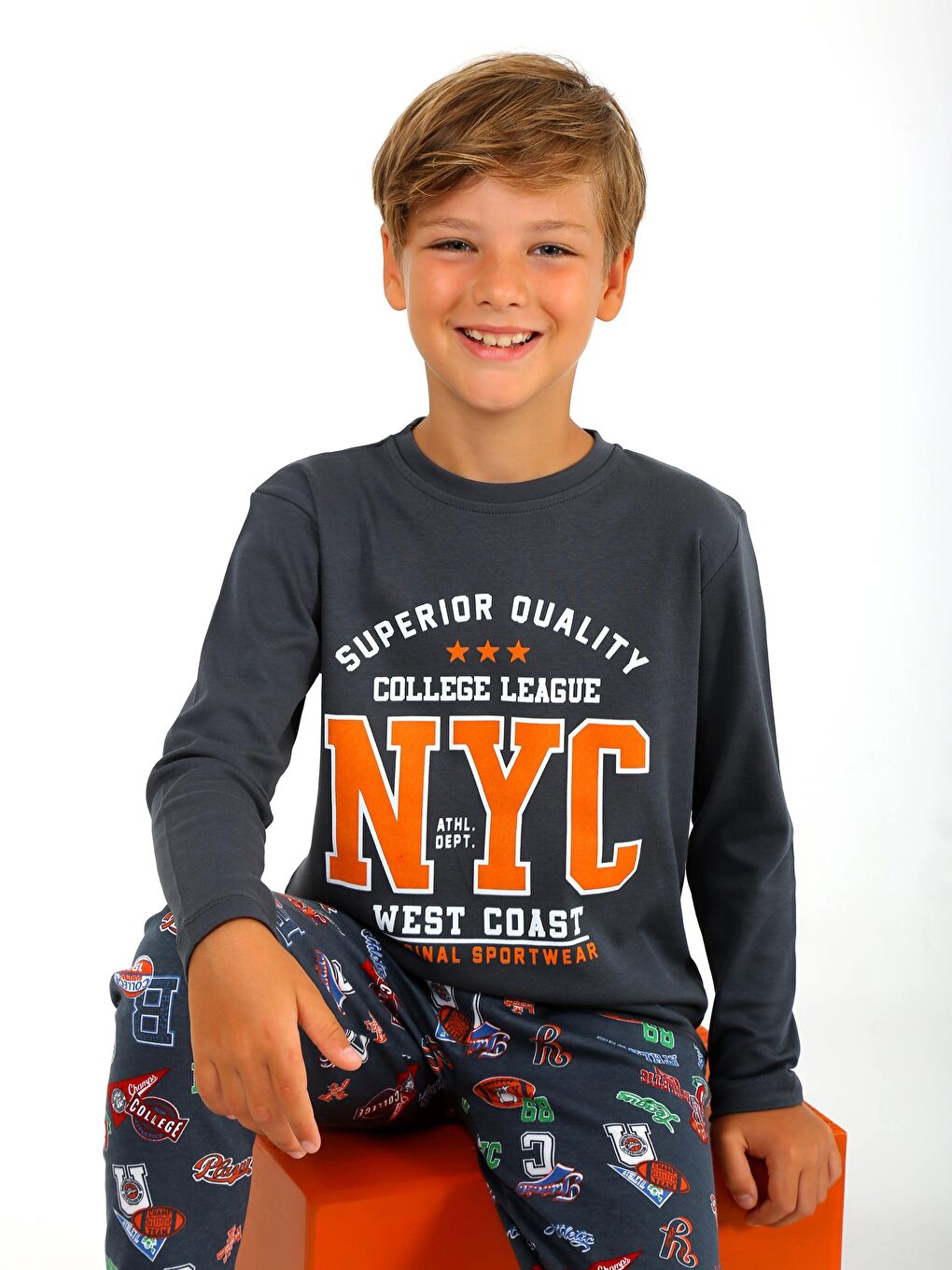 Antrasit Erkek Çocuk Uzun Kollu %100 Pamuklu Pijama Takımı West Coast