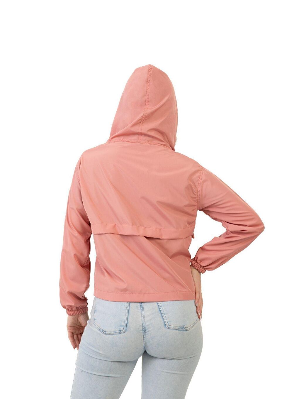 Pembe Kadın Su Geçirmez Ve Rüzgara Dayanıklı Kapüşonlu Çıt Çıtlı Mevsimlik Yağmurluk-3