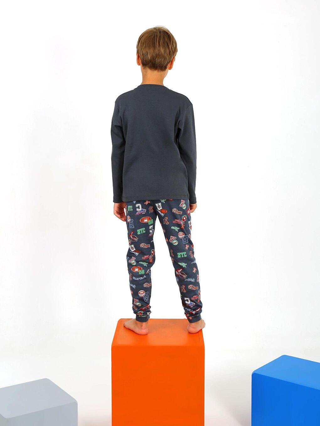 Antrasit Erkek Çocuk Uzun Kollu %100 Pamuklu Pijama Takımı West Coast-3