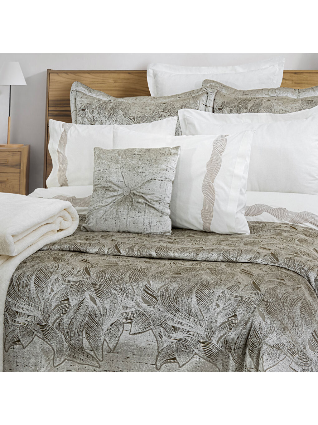 Ekru Home Leaf Çeyiz Seti 11 Parça-Krem-1