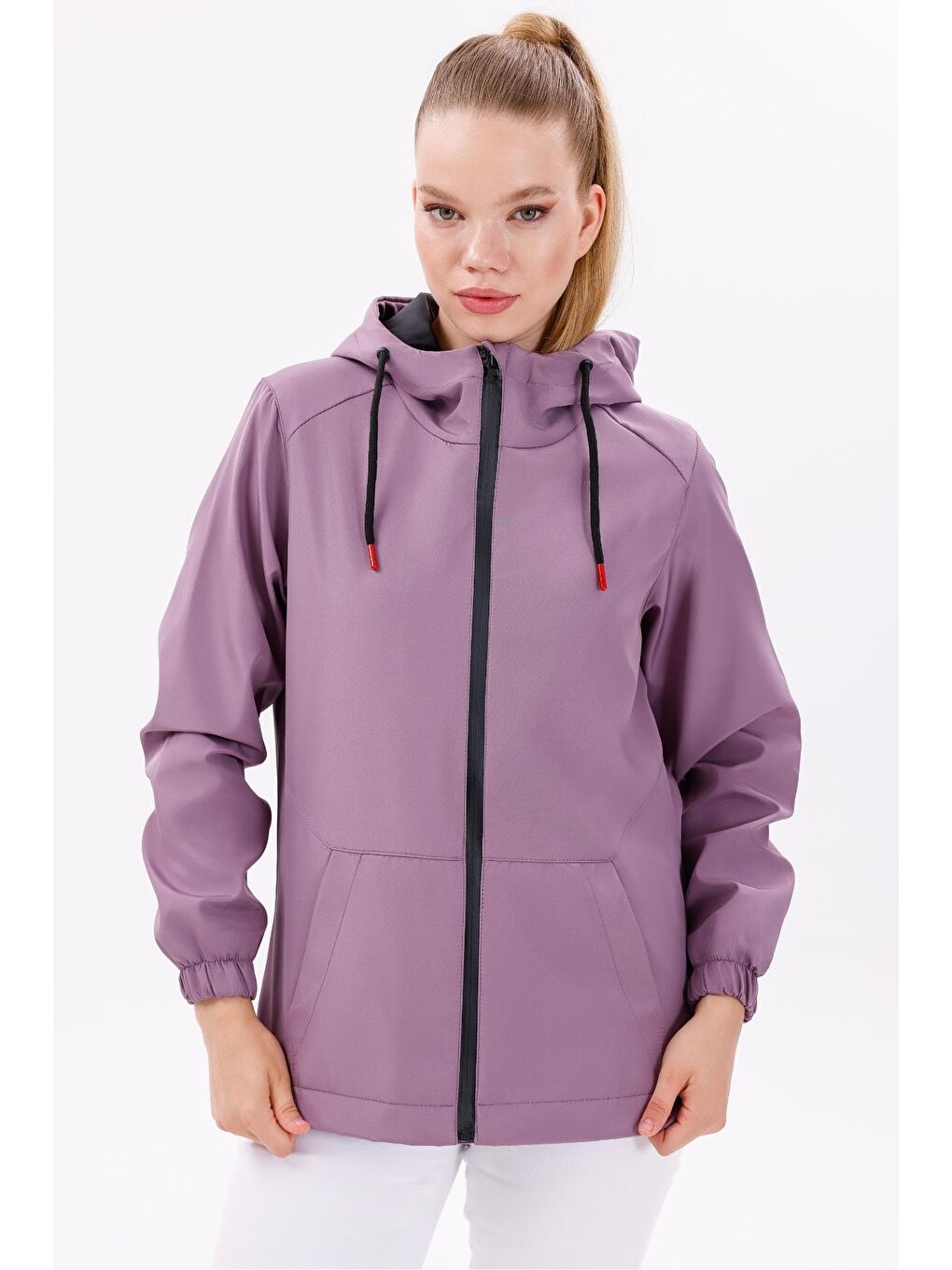 Mürdüm Kadın Su Geçirmez Ve Rüzgara Dayanıklı Astarlı Kapüşonlu Yağmurluk - Rüzgarlık-1