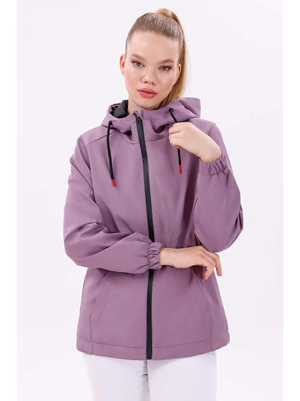 Mürdüm Kadın Su Geçirmez Ve Rüzgara Dayanıklı Astarlı Kapüşonlu Yağmurluk - Rüzgarlık-3