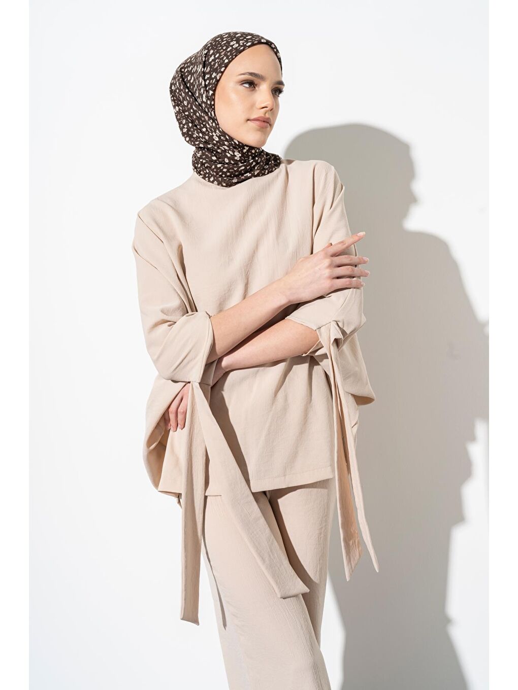Kahverengi Kadın Tesettür Kırışmaz Bürümcük Eşarp-1