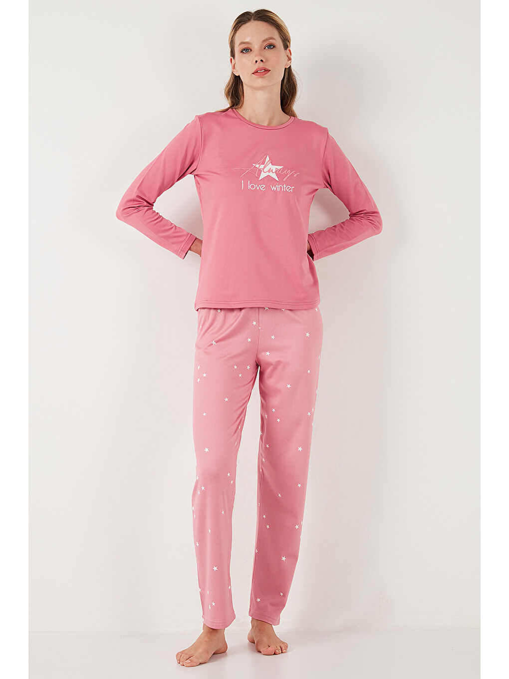 Lela Pembe Regular Fit Desenli Bisiklet Yaka Kadın Pijama Takımı 65719102 - 1