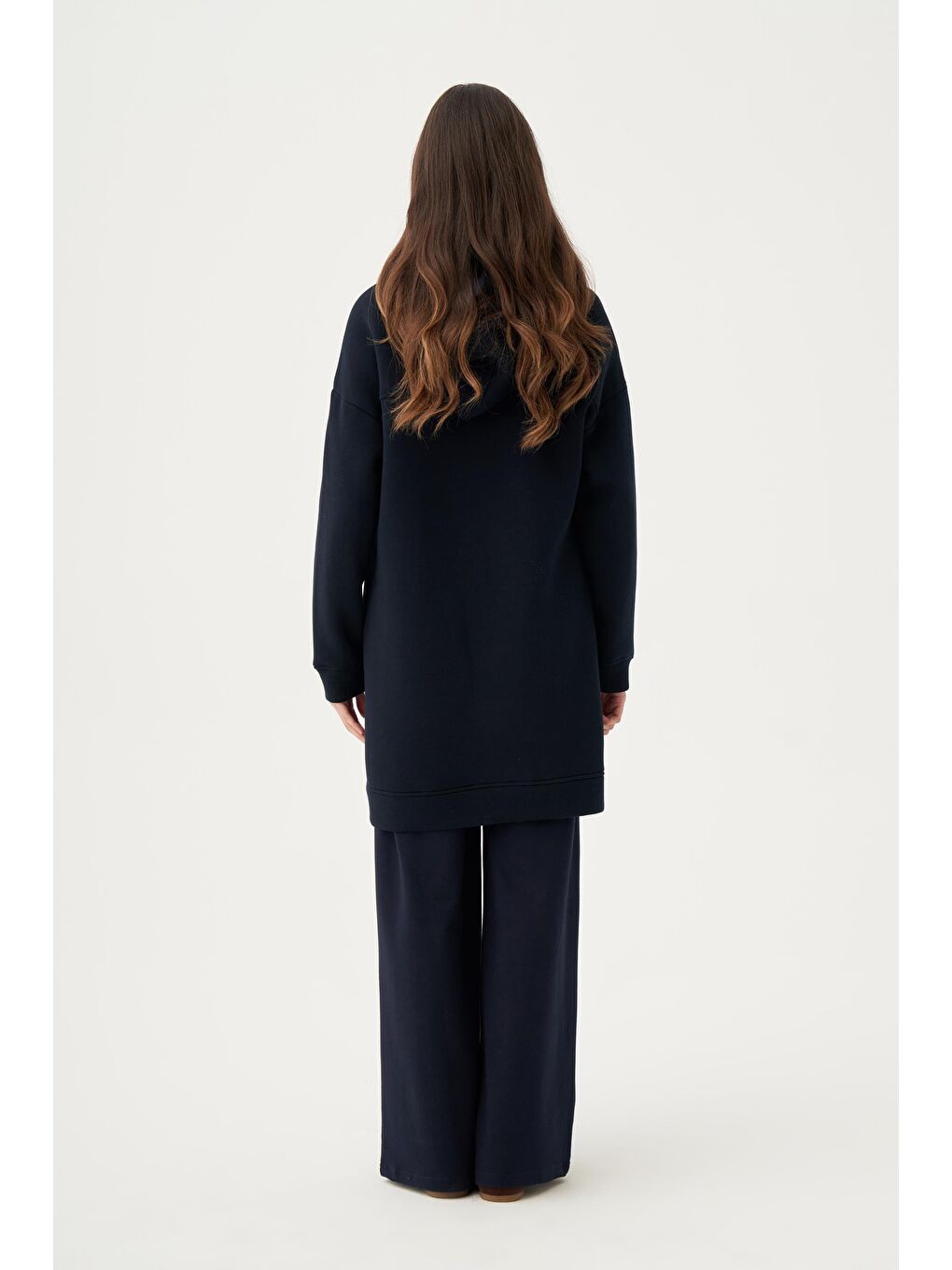 Lacivert-Pamuklu Yarım Patlı Fermuarlı Tunik-2