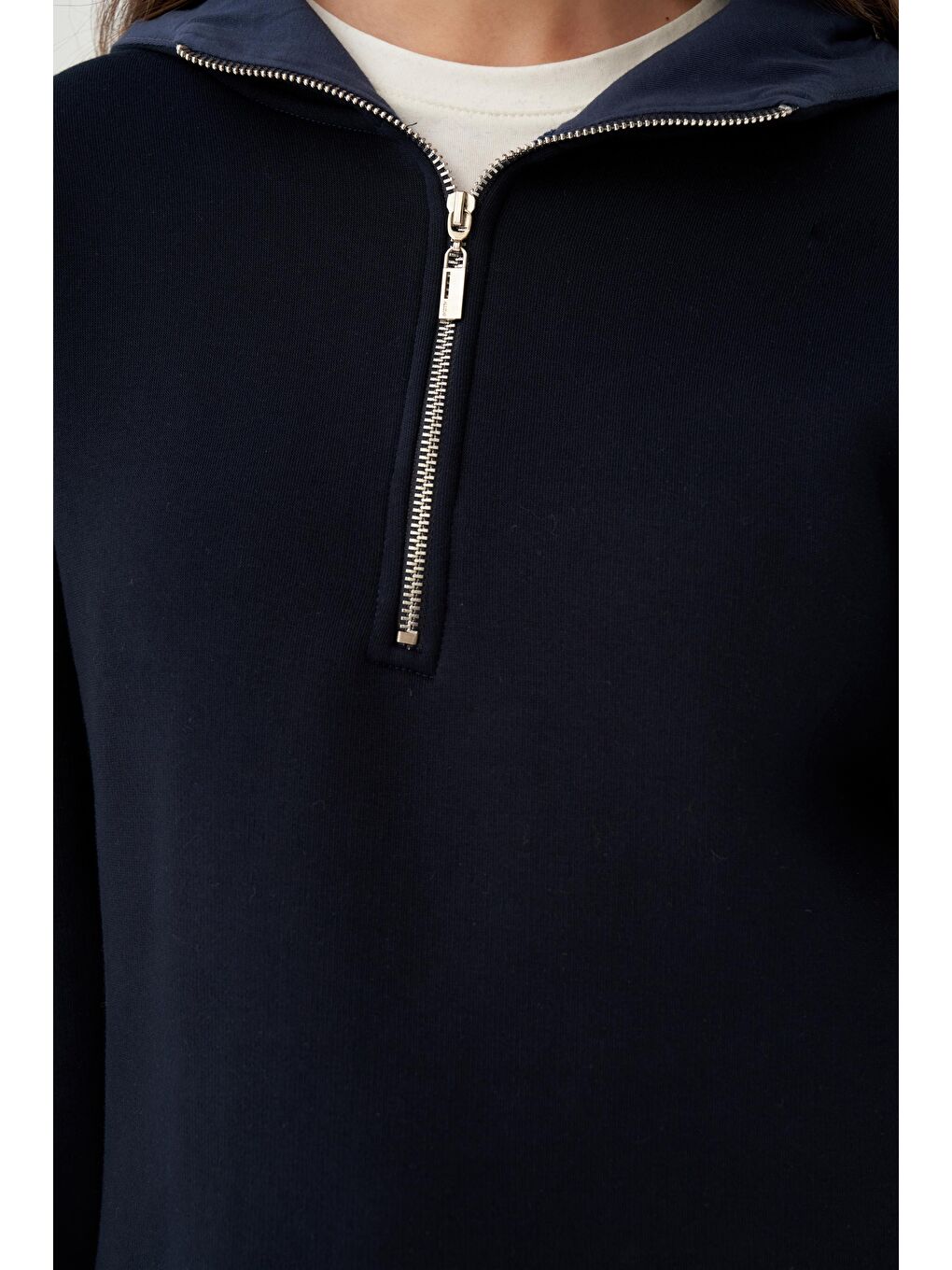 Lacivert-Pamuklu Yarım Patlı Fermuarlı Tunik-4