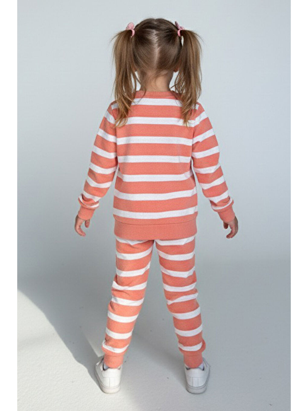 Turuncu Kız Çocuk Yavruağzi Çizgili Nakışlı İki İplik İkili Takım - 28010-YAVRUAGZI-1