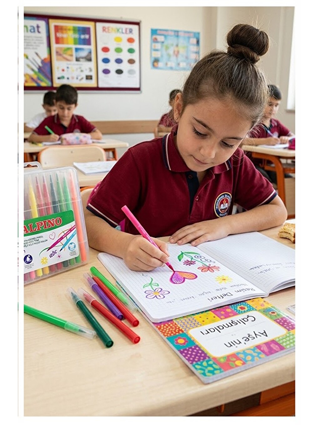 24 Renk Keçeli Boya Kalemi 1 Paket Alpino 24 Lü Keçeli Kalem Okul Öncesi Sınıf Resim Dersi-3