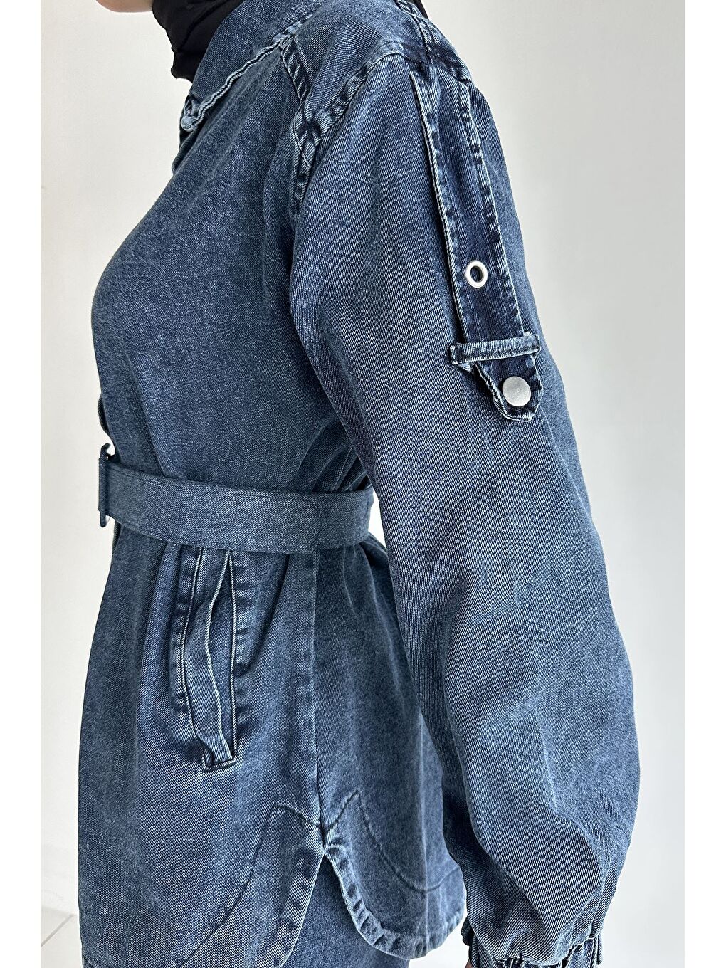 Lacivert Kemerli Jean Jean Ceket Pantolon Tesettür İkili Takım-7