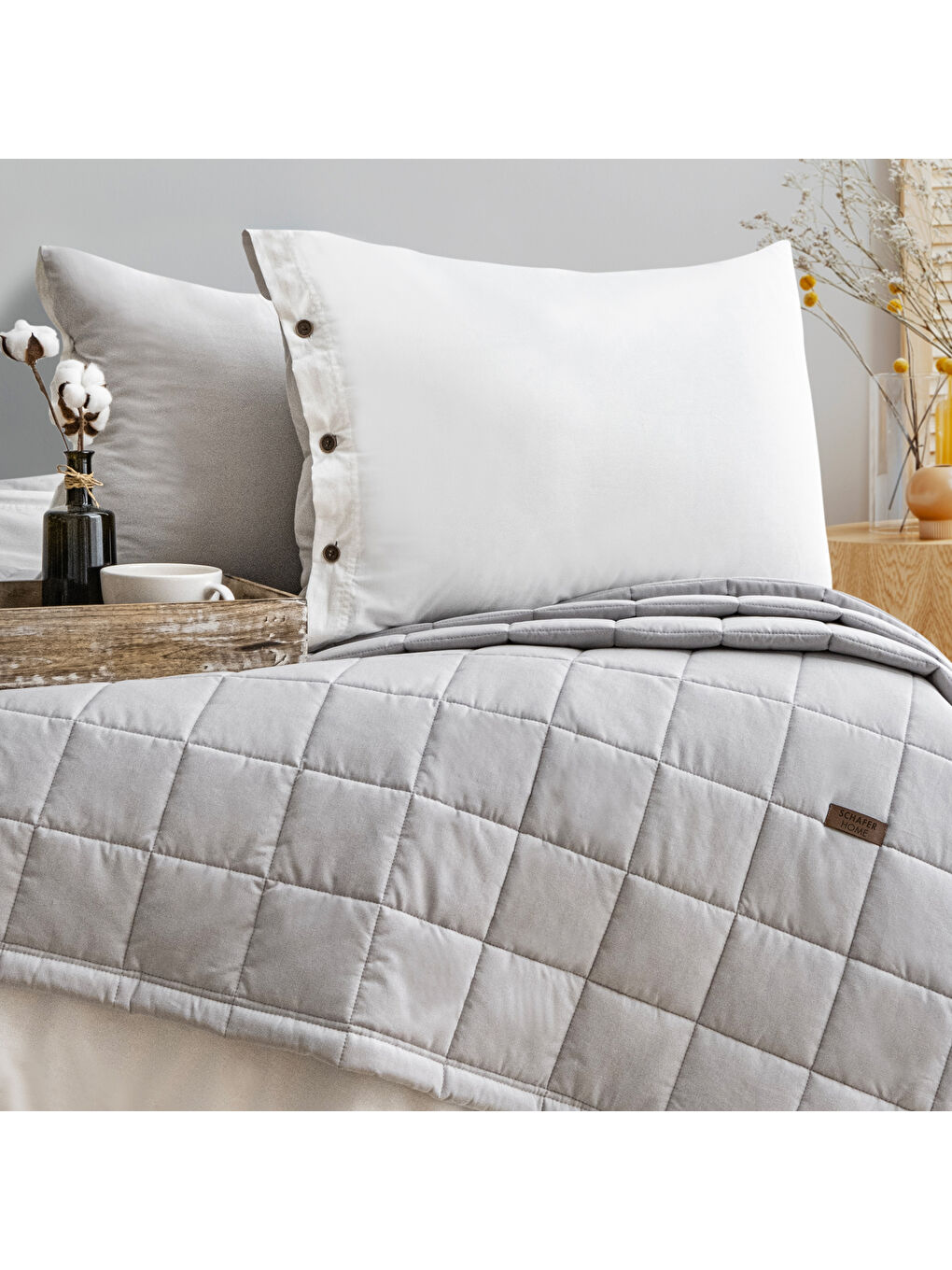 Home Soft Yatak Örtüsü Nevresim Seti 5 Parça-Gri-1